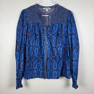 Boden Womens Blue Paisley Smocked Cotton Blouse Top